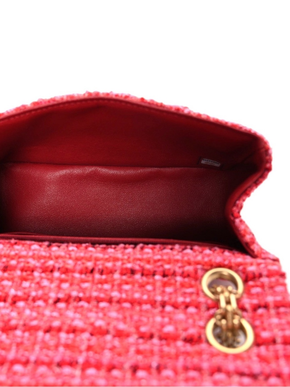 Chanel Tweed Quilted Mini 2.55 Reissue Flap Red Pink Slight Shine Bag In EUC - Picture 6 of 9